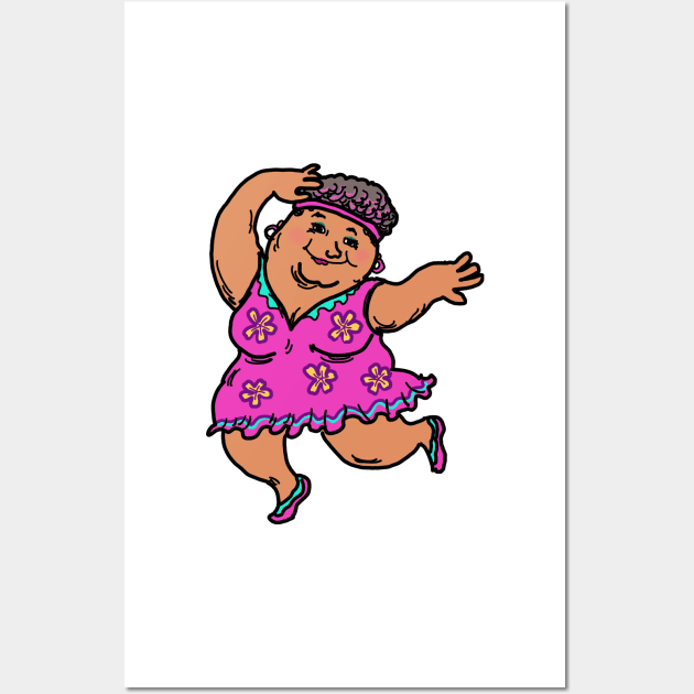 Active senior woman disco dancing illustration Wall Art by Nalidsa